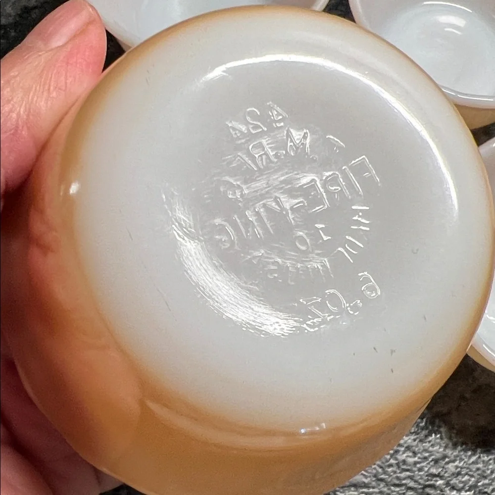 RARE 6 Dessert Cups. Vintage Fire King 6 oz Iridescent Peach Luster Like new!!